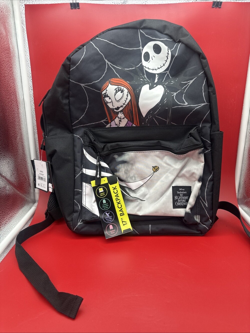 Disney Nightmare Before Christmas Jack & Sally Unisex 17" Laptop Backpack & Hood